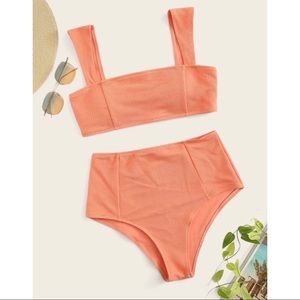 NWOT Coral Wide Strap Top with High Waist Bikini